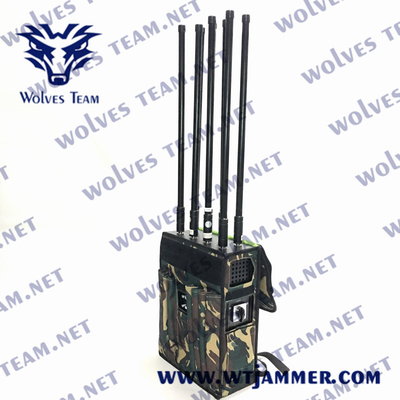 強力なバックパックの携帯電話の妨害機ポータブル UHF VHF GSM 3G DCS 4G 5G 信号妨害範囲 100m
