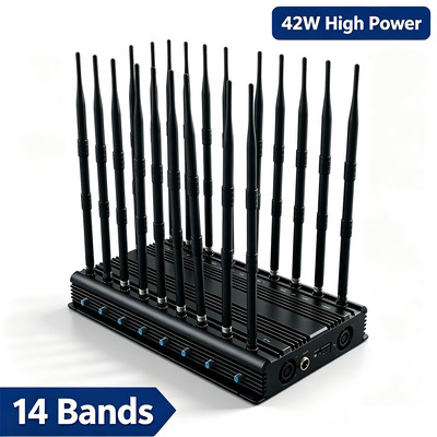 買う 42W 14バンド デスクトップシグナルジャマー (無指向性アンテナ付き) 4G LTE 5G WiFi GPS VHF UHF Lojack用 オンライン製造