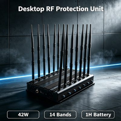 買う 多周波遮断用のオムニダイレクトアンテナ付きの42W 14バンドデスクトップ信号妨害器 オンライン製造
